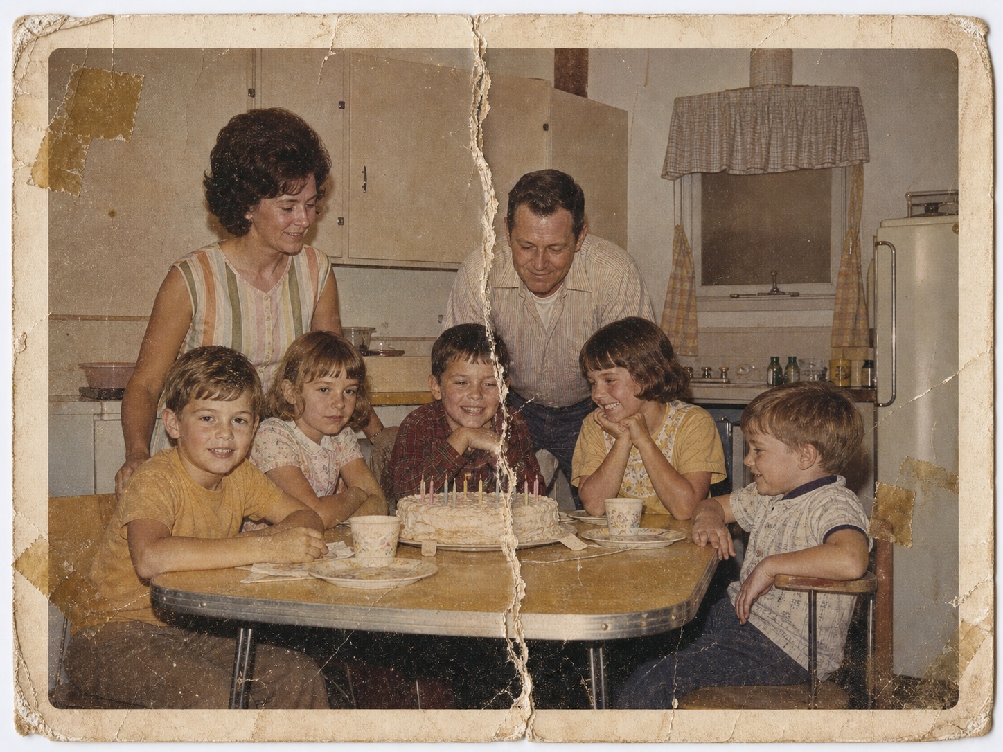 Torn family photo restored after scanning before